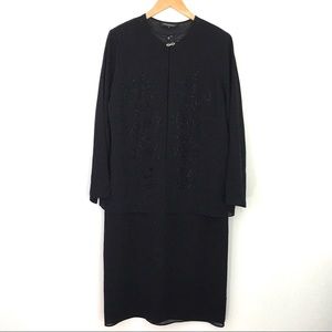 Montee Sleeveless Sheath Dress With Sheer Beaded Jacket